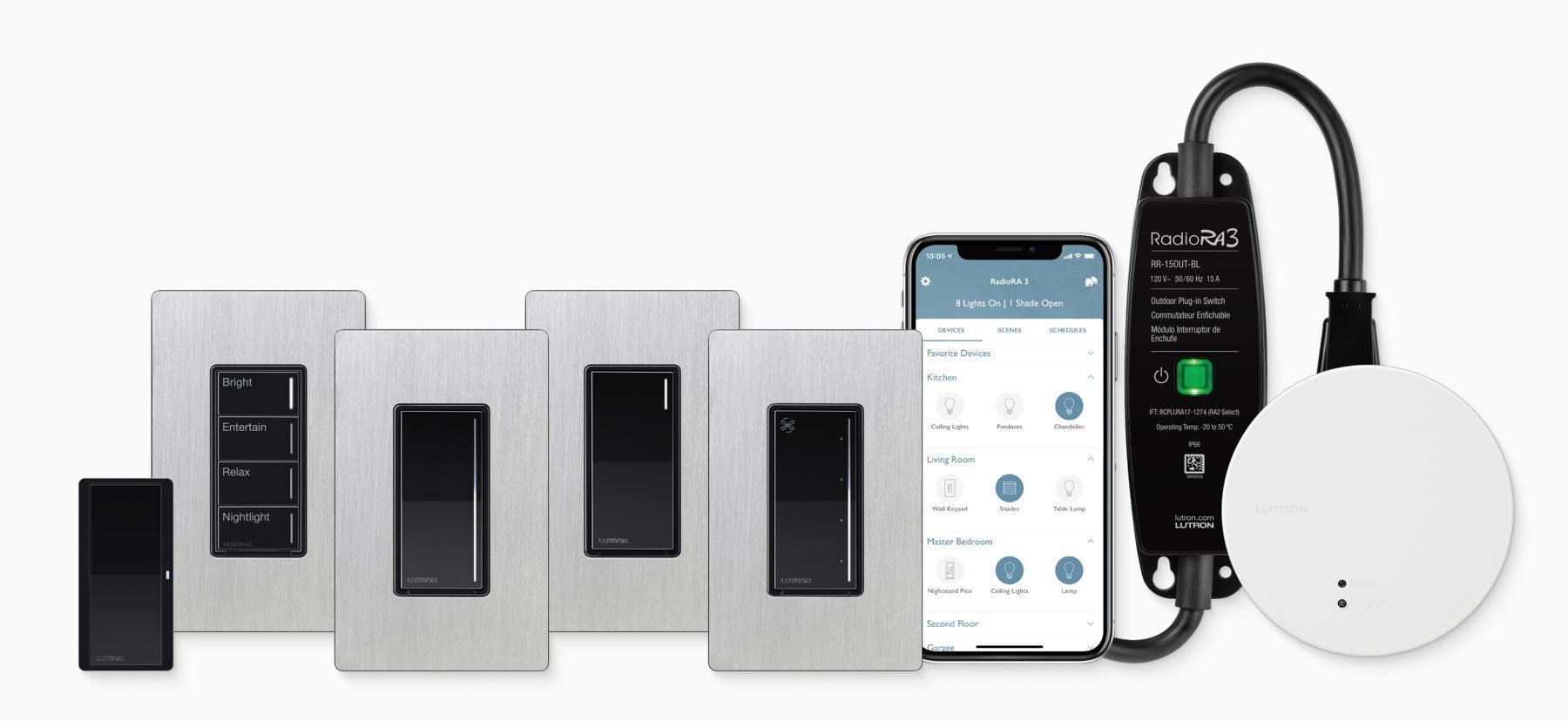 Lutron RadioRA 3 Sunnata keypads, dimmers, app and processor